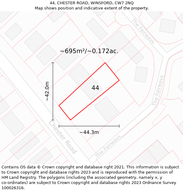 44, CHESTER ROAD, WINSFORD, CW7 2NQ: Plot and title map