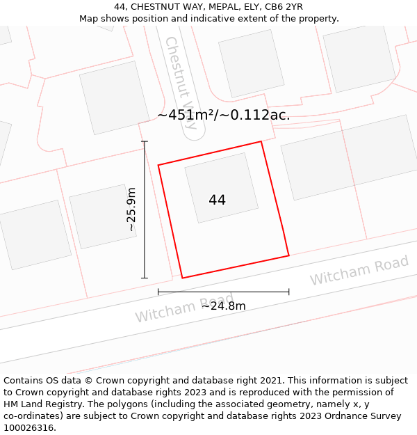 44, CHESTNUT WAY, MEPAL, ELY, CB6 2YR: Plot and title map