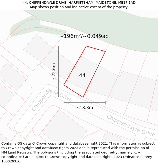 44, CHIPPENDAYLE DRIVE, HARRIETSHAM, MAIDSTONE, ME17 1AD: Plot and title map