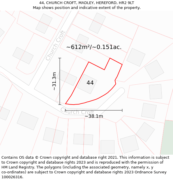 44, CHURCH CROFT, MADLEY, HEREFORD, HR2 9LT: Plot and title map