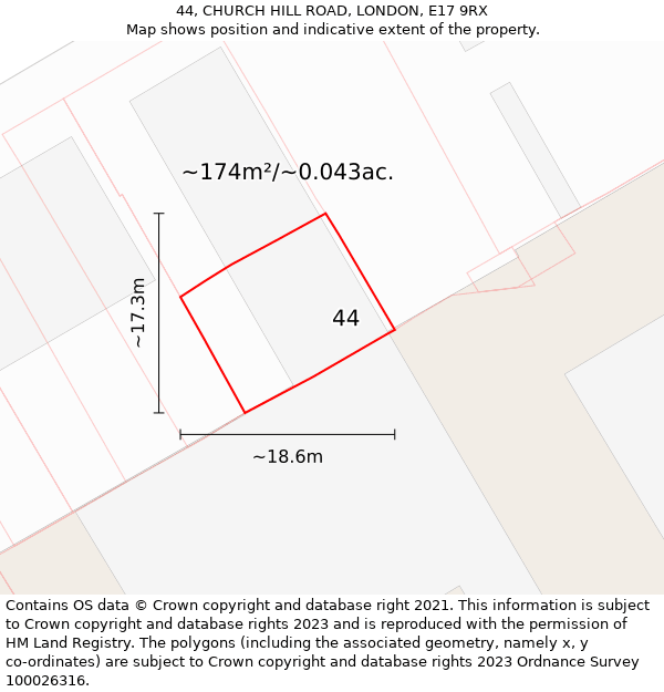 44, CHURCH HILL ROAD, LONDON, E17 9RX: Plot and title map
