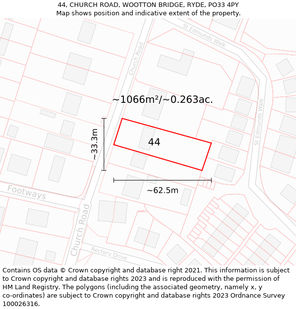 44, CHURCH ROAD, WOOTTON BRIDGE, RYDE, PO33 4PY: Plot and title map