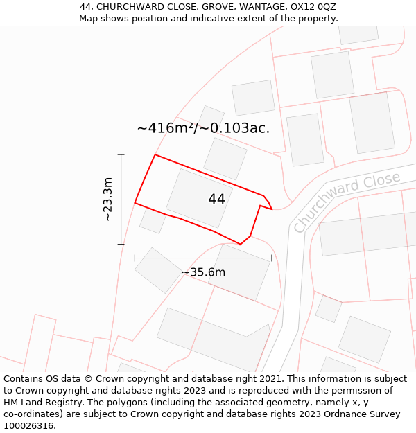 44, CHURCHWARD CLOSE, GROVE, WANTAGE, OX12 0QZ: Plot and title map