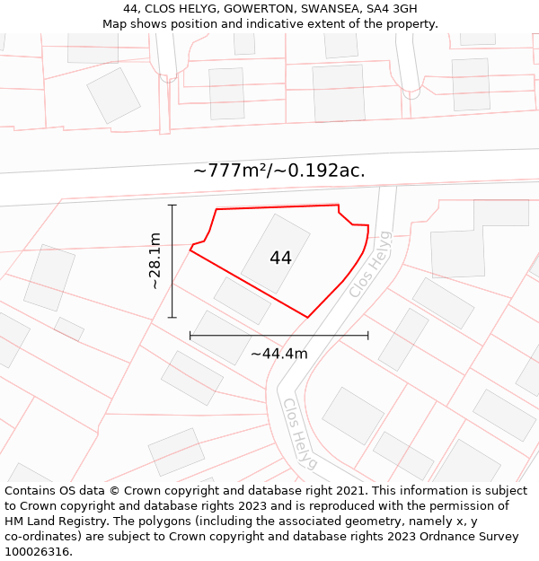 44, CLOS HELYG, GOWERTON, SWANSEA, SA4 3GH: Plot and title map