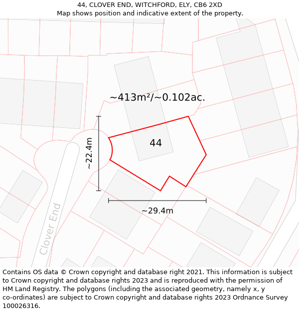 44, CLOVER END, WITCHFORD, ELY, CB6 2XD: Plot and title map