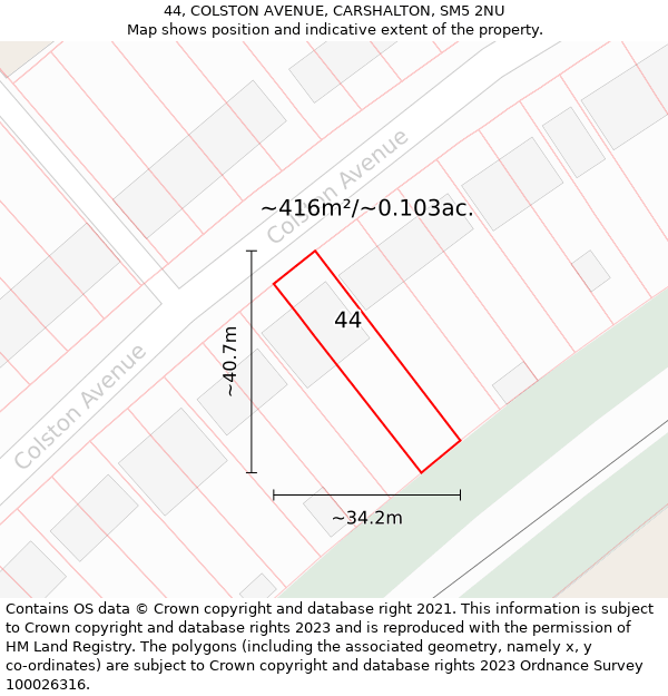 44, COLSTON AVENUE, CARSHALTON, SM5 2NU: Plot and title map