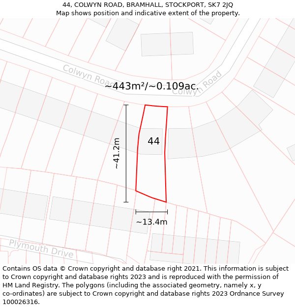 44, COLWYN ROAD, BRAMHALL, STOCKPORT, SK7 2JQ: Plot and title map