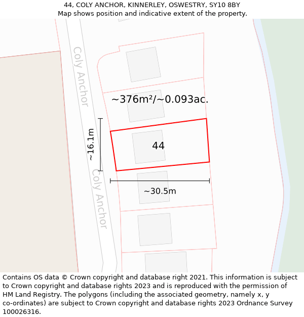 44, COLY ANCHOR, KINNERLEY, OSWESTRY, SY10 8BY: Plot and title map