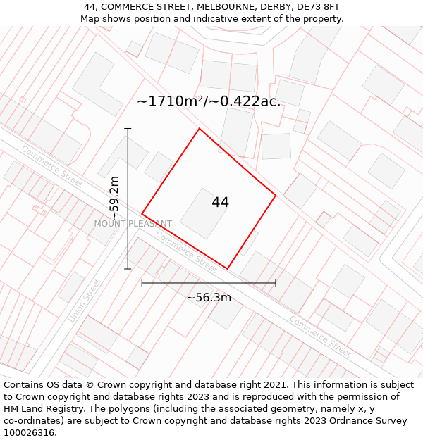 44, COMMERCE STREET, MELBOURNE, DERBY, DE73 8FT: Plot and title map