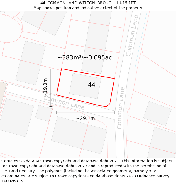 44, COMMON LANE, WELTON, BROUGH, HU15 1PT: Plot and title map