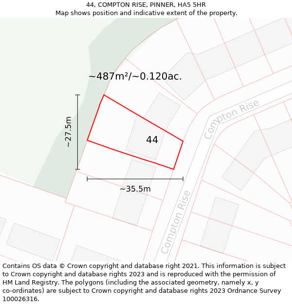 44, COMPTON RISE, PINNER, HA5 5HR: Plot and title map