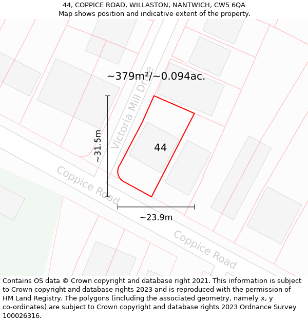 44, COPPICE ROAD, WILLASTON, NANTWICH, CW5 6QA: Plot and title map