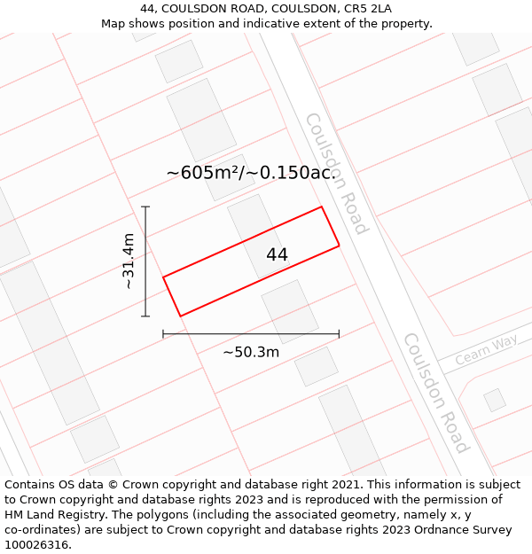 44, COULSDON ROAD, COULSDON, CR5 2LA: Plot and title map