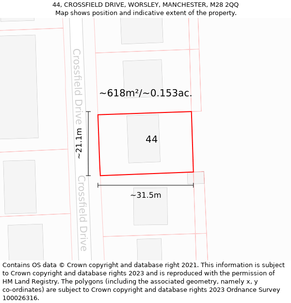 44, CROSSFIELD DRIVE, WORSLEY, MANCHESTER, M28 2QQ: Plot and title map