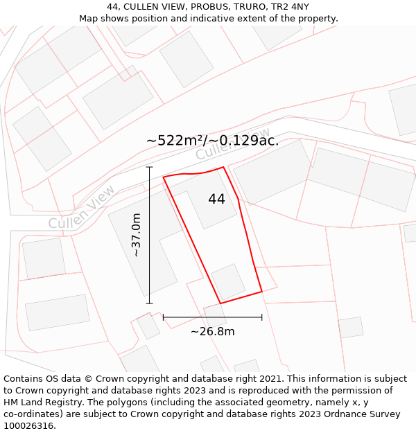 44, CULLEN VIEW, PROBUS, TRURO, TR2 4NY: Plot and title map