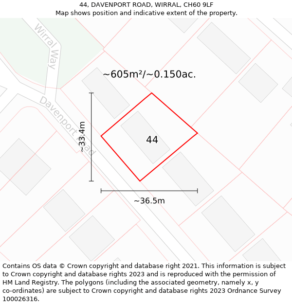 44, DAVENPORT ROAD, WIRRAL, CH60 9LF: Plot and title map