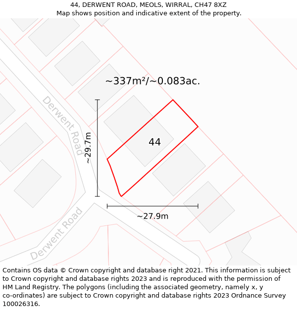 44, DERWENT ROAD, MEOLS, WIRRAL, CH47 8XZ: Plot and title map