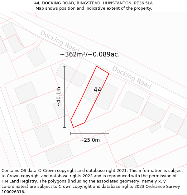 44, DOCKING ROAD, RINGSTEAD, HUNSTANTON, PE36 5LA: Plot and title map