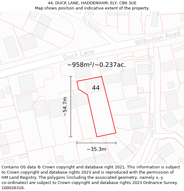 44, DUCK LANE, HADDENHAM, ELY, CB6 3UE: Plot and title map