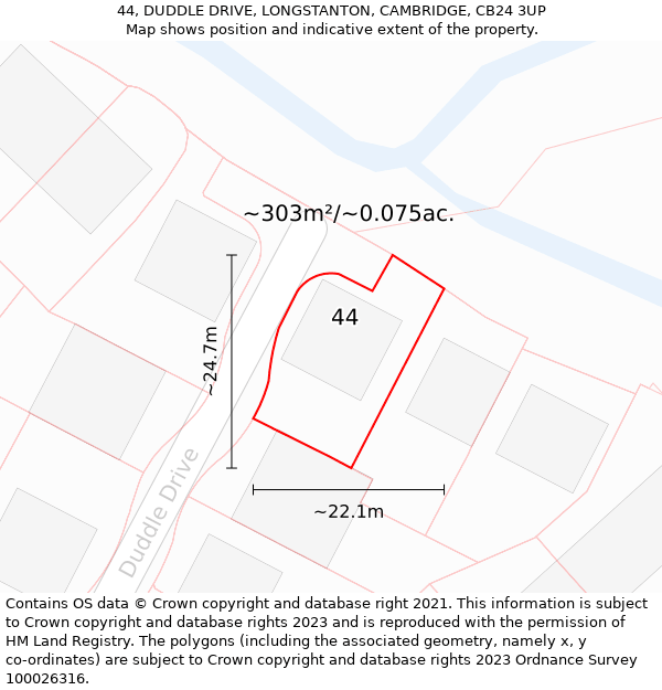 44, DUDDLE DRIVE, LONGSTANTON, CAMBRIDGE, CB24 3UP: Plot and title map