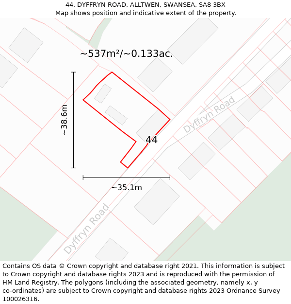 44, DYFFRYN ROAD, ALLTWEN, SWANSEA, SA8 3BX: Plot and title map
