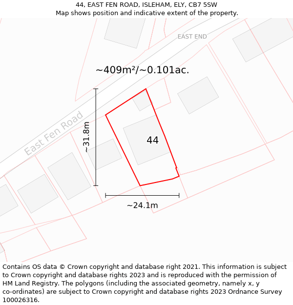 44, EAST FEN ROAD, ISLEHAM, ELY, CB7 5SW: Plot and title map