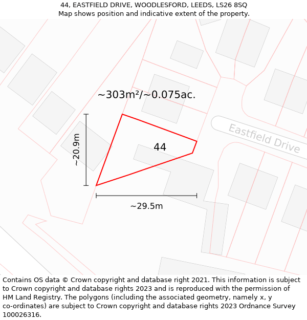 44, EASTFIELD DRIVE, WOODLESFORD, LEEDS, LS26 8SQ: Plot and title map