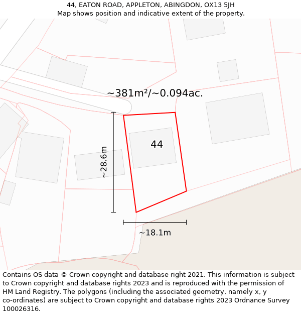 44, EATON ROAD, APPLETON, ABINGDON, OX13 5JH: Plot and title map