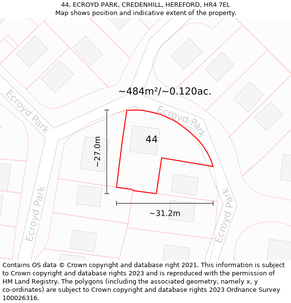 44, ECROYD PARK, CREDENHILL, HEREFORD, HR4 7EL: Plot and title map