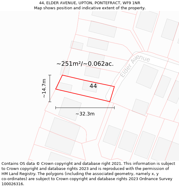 44, ELDER AVENUE, UPTON, PONTEFRACT, WF9 1NR: Plot and title map