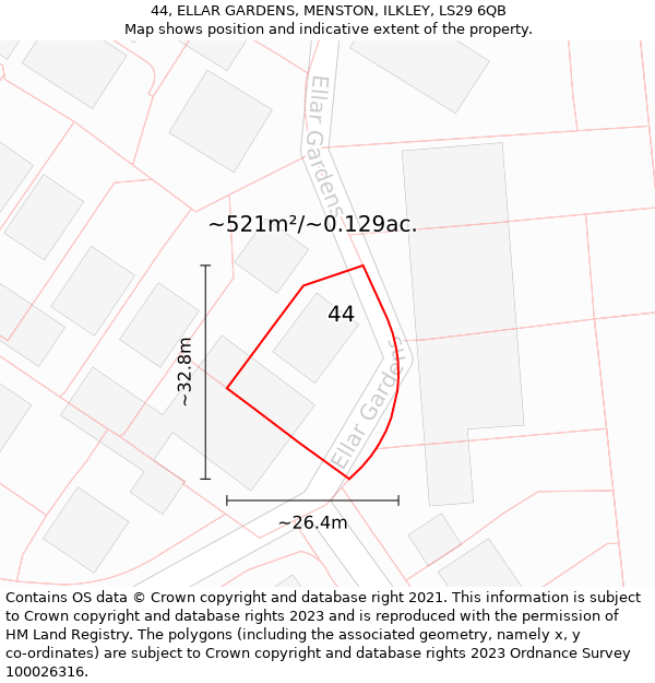 44, ELLAR GARDENS, MENSTON, ILKLEY, LS29 6QB: Plot and title map