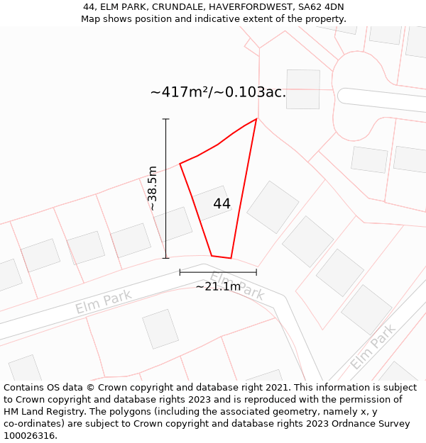 44, ELM PARK, CRUNDALE, HAVERFORDWEST, SA62 4DN: Plot and title map