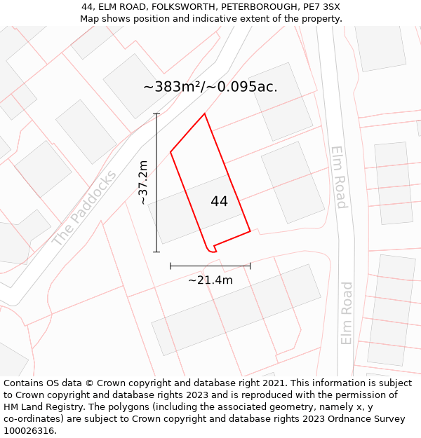 44, ELM ROAD, FOLKSWORTH, PETERBOROUGH, PE7 3SX: Plot and title map