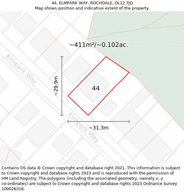 44, ELMPARK WAY, ROCHDALE, OL12 7JQ: Plot and title map