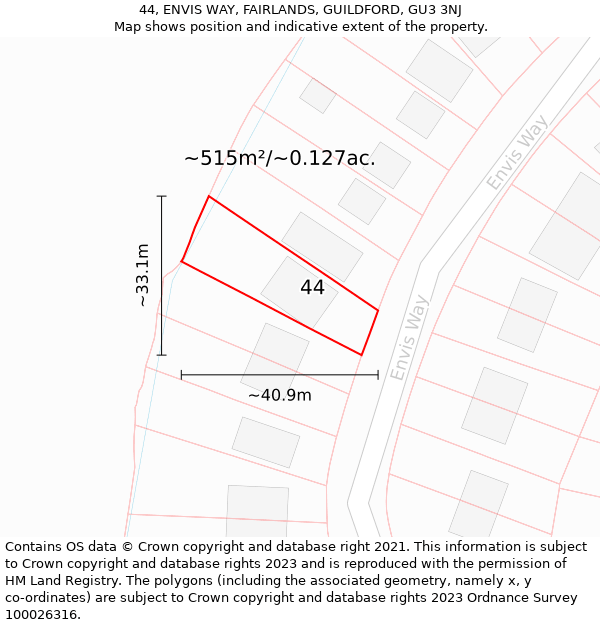 44, ENVIS WAY, FAIRLANDS, GUILDFORD, GU3 3NJ: Plot and title map