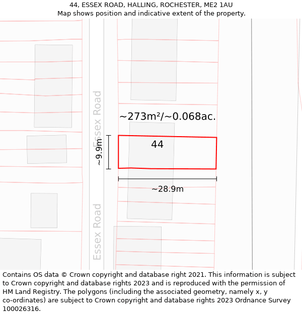 44, ESSEX ROAD, HALLING, ROCHESTER, ME2 1AU: Plot and title map