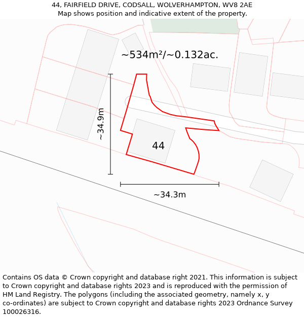 44, FAIRFIELD DRIVE, CODSALL, WOLVERHAMPTON, WV8 2AE: Plot and title map