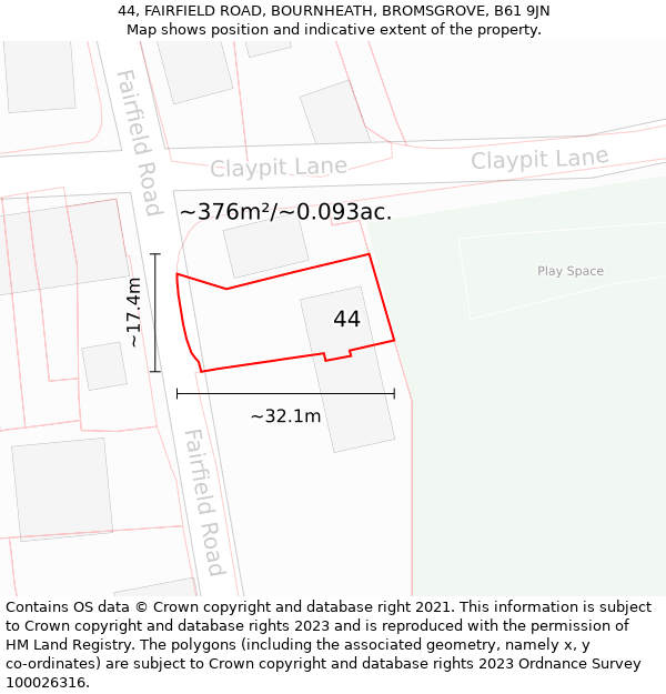 44, FAIRFIELD ROAD, BOURNHEATH, BROMSGROVE, B61 9JN: Plot and title map