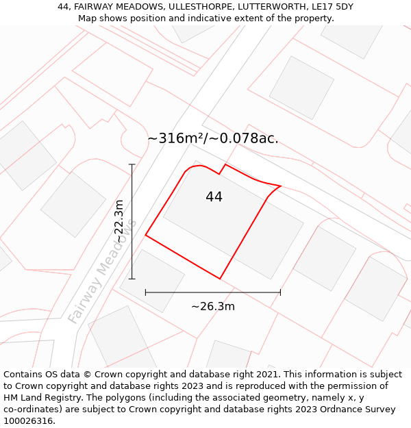 44, FAIRWAY MEADOWS, ULLESTHORPE, LUTTERWORTH, LE17 5DY: Plot and title map