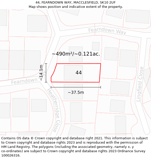 44, FEARNDOWN WAY, MACCLESFIELD, SK10 2UF: Plot and title map