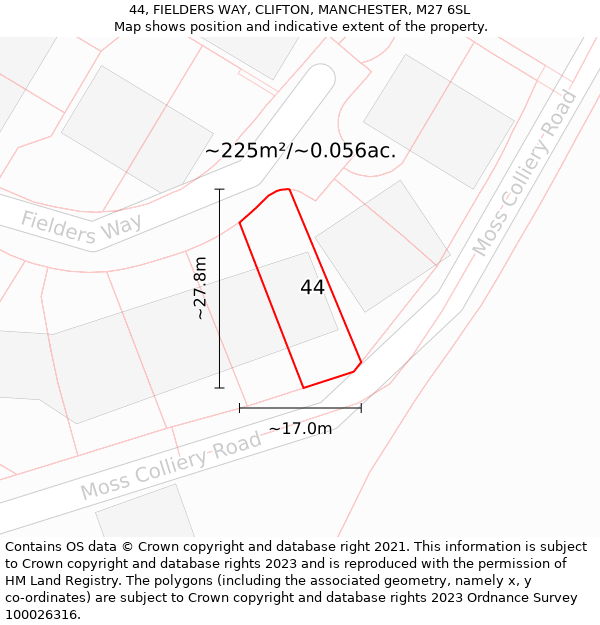 44, FIELDERS WAY, CLIFTON, MANCHESTER, M27 6SL: Plot and title map