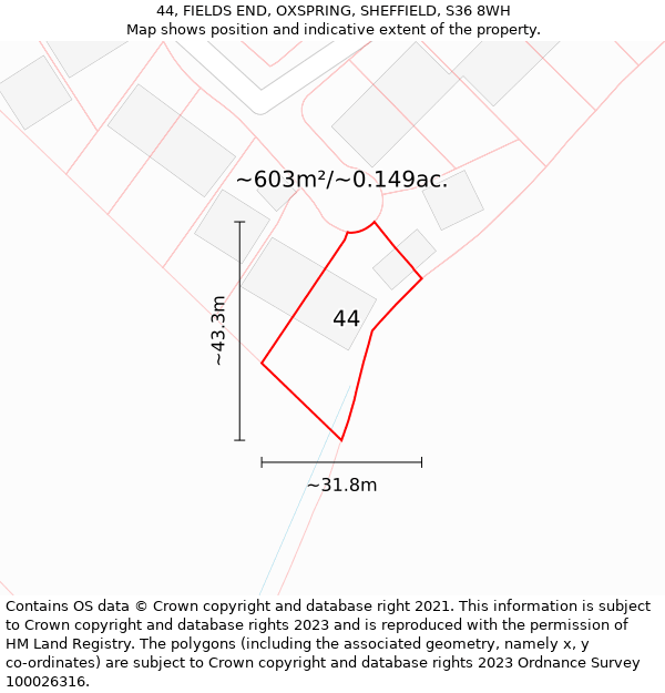 44, FIELDS END, OXSPRING, SHEFFIELD, S36 8WH: Plot and title map