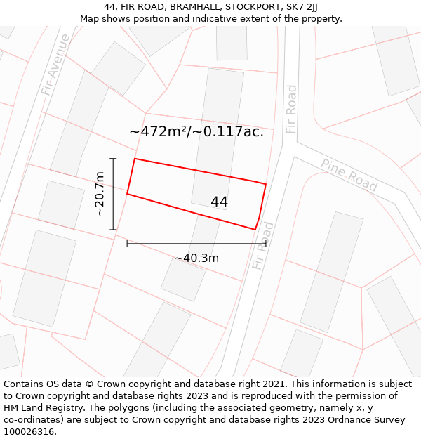 44, FIR ROAD, BRAMHALL, STOCKPORT, SK7 2JJ: Plot and title map