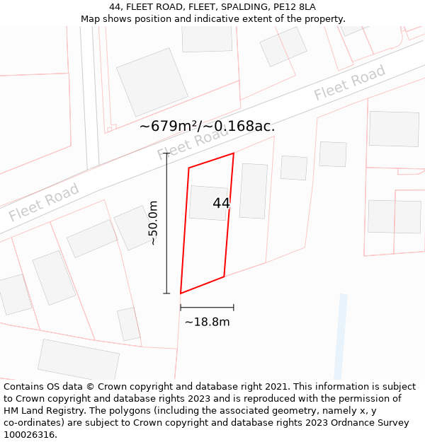 44, FLEET ROAD, FLEET, SPALDING, PE12 8LA: Plot and title map