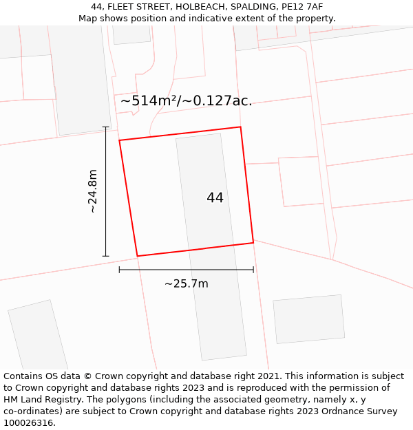 44, FLEET STREET, HOLBEACH, SPALDING, PE12 7AF: Plot and title map