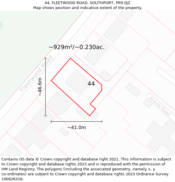 44, FLEETWOOD ROAD, SOUTHPORT, PR9 0JZ: Plot and title map