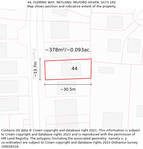 44, FLEMING WAY, NEYLAND, MILFORD HAVEN, SA73 1RZ: Plot and title map