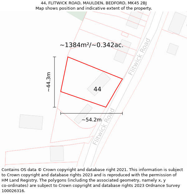 44, FLITWICK ROAD, MAULDEN, BEDFORD, MK45 2BJ: Plot and title map