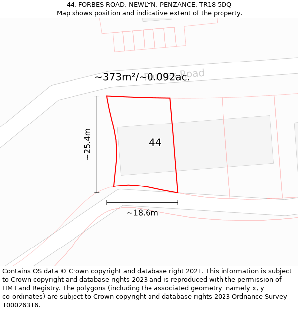 44, FORBES ROAD, NEWLYN, PENZANCE, TR18 5DQ: Plot and title map