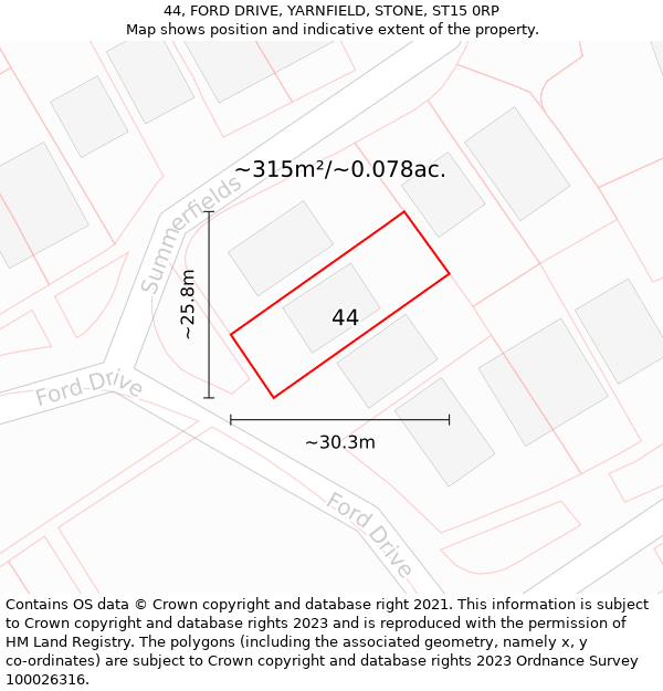 44, FORD DRIVE, YARNFIELD, STONE, ST15 0RP: Plot and title map